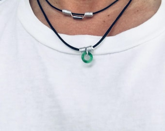 Jade cord necklace EMF Aluminum pendant with Radiation protection Wifi 5G