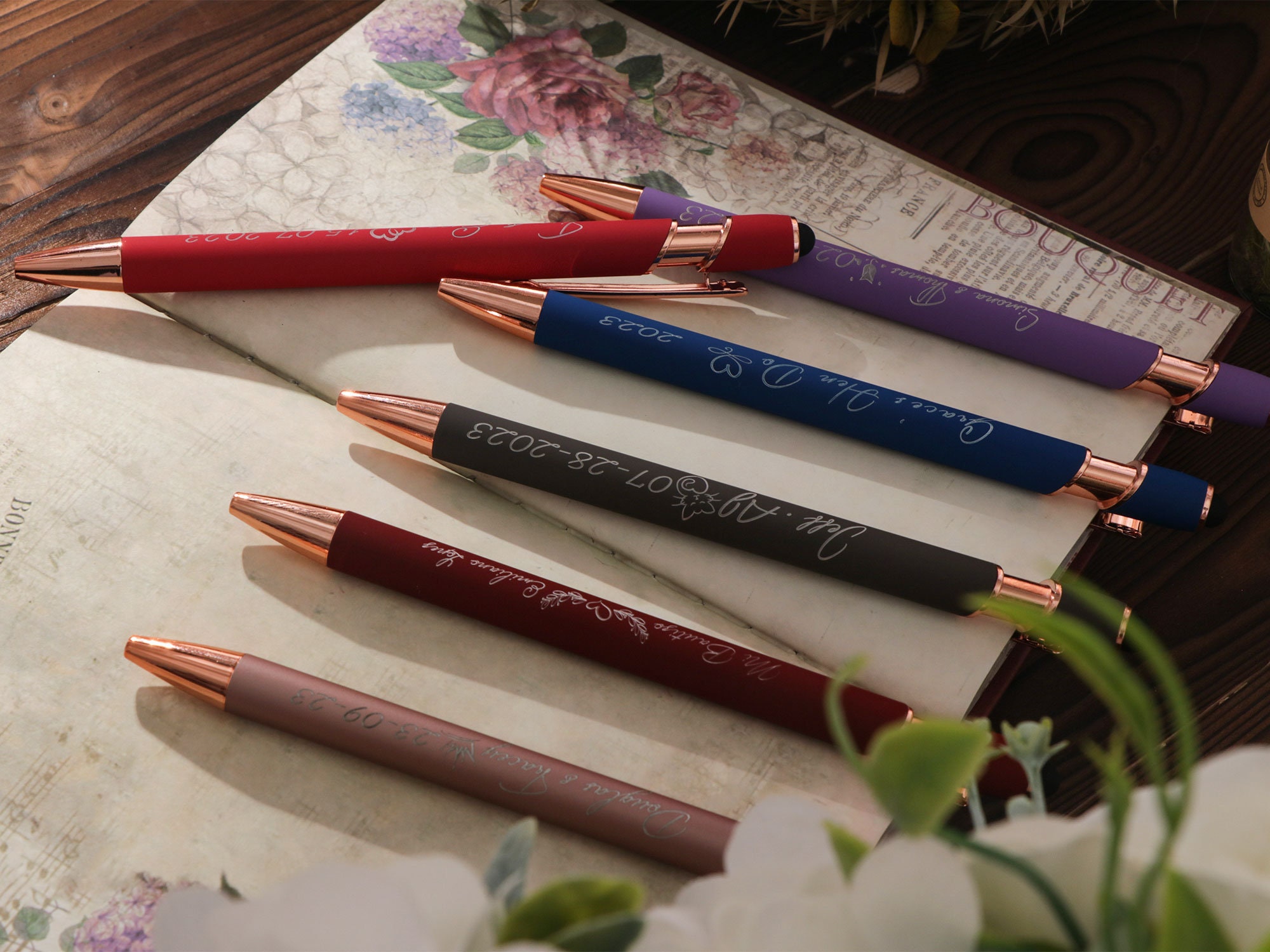 HCrystals Journaling Pen Set - 3pcs Healing Crystals Rose Gold Pens - Fancy  Pens, Diamond Pens, Witchy gifts, Inspirational Engraved Pens, Spiritual