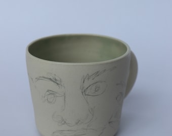 Face Mug Pottery - Face Mug Ceramic - Handmade Mug - Stoneware Mug - Green Handmade Mug - Green Ceramic Mug - Green Pottery Mug