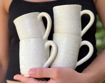 Porcelain Mug Set - Mugs Handmade - Mugs Set - White Mugs Plain - Green Mug Set - Small Mug With Handle - Small Mugs Handmade