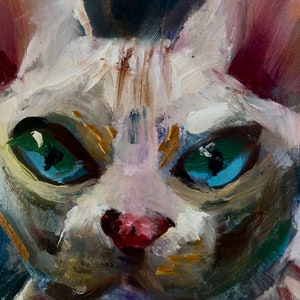 Peinture à l'huile de chat blanc 6 x 20 pouces Art original Cadeau pour les amoureux des chats Galerie d'art mural Cadeau jusqu'à 35 animaux Portrait Sphinx Beau chat cadeau maman