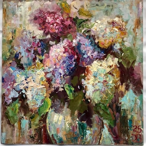 SU ORDINAZIONE Fiori lilla Dipinto ad olio 12x12 pollici Senza cornice Impasto Impressionismo Immagine colorata Stile vintage Regalo per donne Bouquet rosa