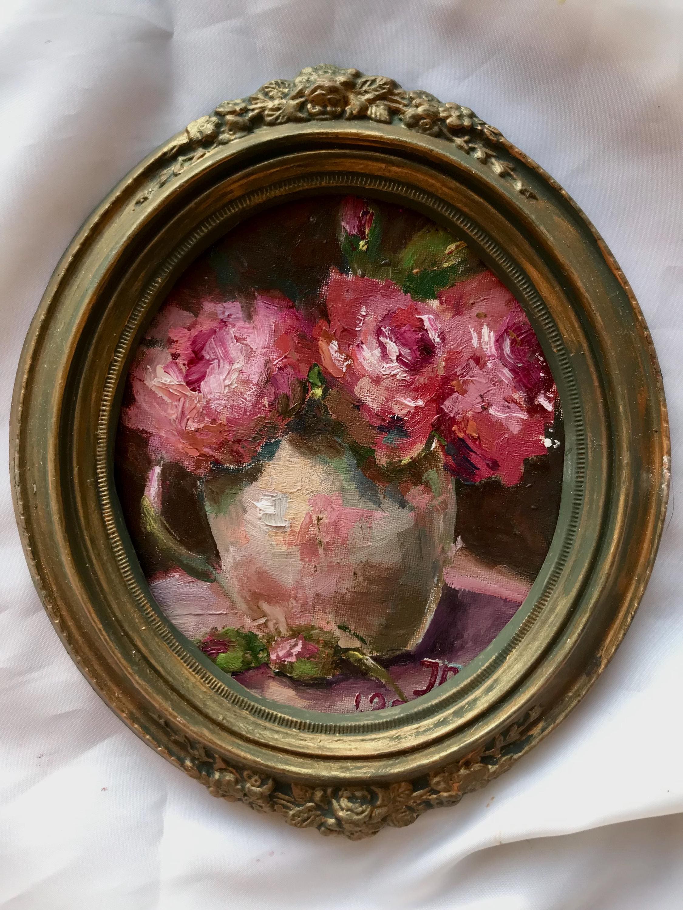 Antique Oval Flower Painting - Etsy