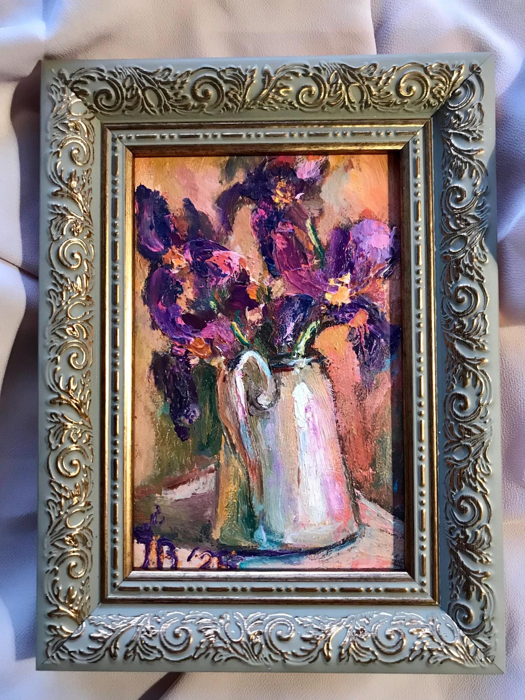 MADE TO ORDER :iris Original Oil Painting Violet Flowers Palette Knife ...