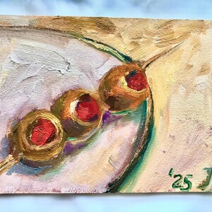Groene olijven olieverfschilderij origineel schilderij voedsel schilderij keuken schilderij 5 x 7 in olijf sfeer decor eetkamer keuken decor klein schilderij