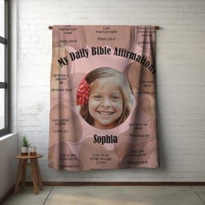 Kids Christian Bible Affirmation With Name Daily Scriptures Faith In God | Christian Gift For Granddaughter Grandson Custom Photo Blanket
