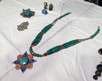 Moroccan Necklace, Berber Necklace, Moroccan Enamel Necklace , Necklace , Vintage Necklace,Tribal Jewelry,Moroccan Treasure, Tuareg Necklace