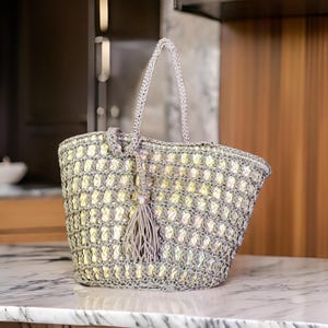 Crochet Raffia Handbag Crochet Raffia Tote Bag | Straw Fringed Beach Woven Shoulder Bag | Boho XLARGE Bag