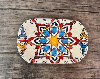 Dekorativ bricka - Serveringsbricka - Zelij Keramikbricka - Perfekt för heminredning - Orientalisk dekorativ bricka - art déco-bricka - set med 3 brickor