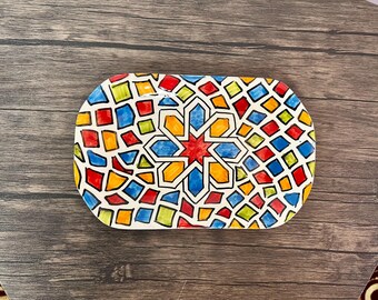 Dekorativ bricka - Serveringsbricka - Zelij Keramikbricka - Perfekt för heminredning - Orientalisk dekorativ bricka - art déco-bricka - set med 3 bricka