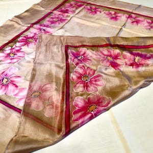 Hand Painted Silk Scarf - 100% Silk Scarf - Headscarf - Painted by hand -Artisan-Made Silk Scarf - Colorful Hand-Painted Fashion