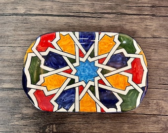 Dekorativ bricka - Serveringsbricka - Zelij Keramikbricka - Perfekt för heminredning - Orientalisk dekorativ bricka - art déco-bricka - set med 3 brickor
