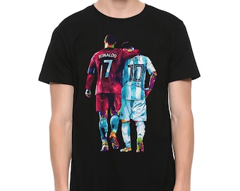 Lionel Messi and Cristiano Ronaldo T-Shirt, Football Legends 100% Cotton Tee, Men's and Women's All Sizes (SPR-9523541)