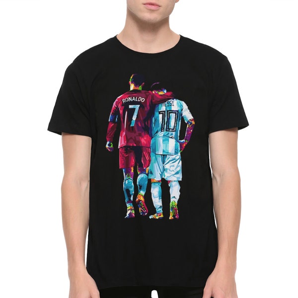 Lionel Messi and Cristiano Ronaldo T-Shirt, Football Legends 100% Cotton Tee, Men's and Women's All Sizes (SPR-9523541)