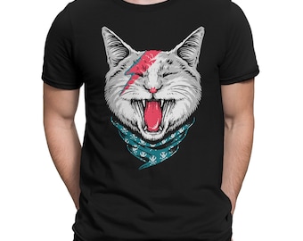Ziggy Stardust Cat T-Shirt, David Bowie Shirt, Men's and Women's Sizes (bma-158)