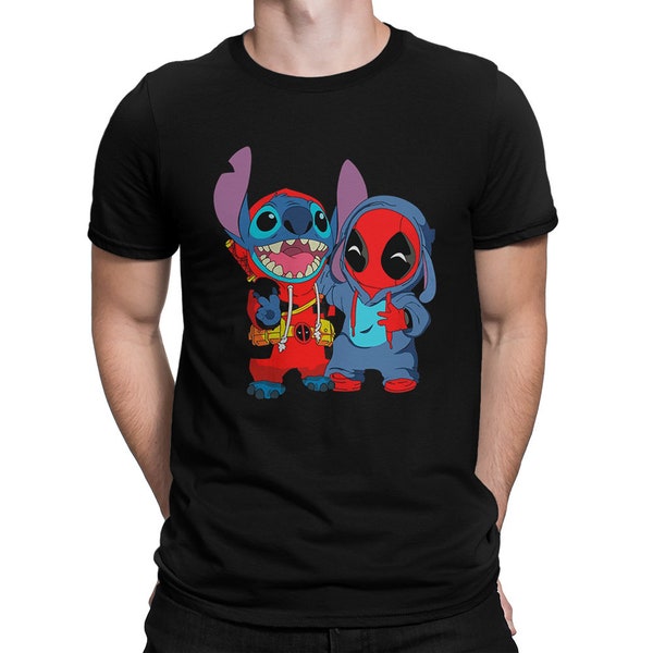Deadpool and Stitch Best Friends T-Shirt, 100% Cotton Tee, Men's and Women's All Sizes (wr-137)