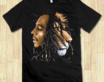 Bob Marley Lion Original Art T-Shirt T-Shirt, 100% Cotton Tee, Men's and Women's All Sizes (wr-182)