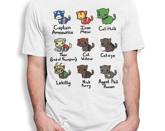 Avengers Cats Funny Comics T-Shirt, 100% Cotton Tee, Men's and Women's All Sizes (ld-327)