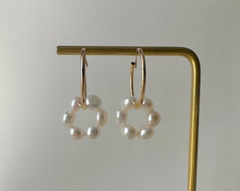 14K Gold Filled Hoop Earrings/ Freshwater Pearl Hoop Earrings / Dainty Pearl Hoops/ Bridal Earrings /Everyday  Classic Two Style Hoops