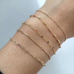 Gold Filled Chain Bracelet / Paper Clip Chain / Figaro Chain / Sequin Chain  / Tube Chain / Bar and Link Chain