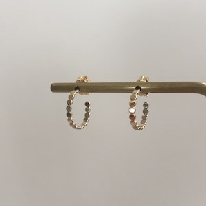 Small 14K Gold Filled Hoop Earring / Gold Flat Bead Hoops /  Gold Beaded Hoop Earrings / Hammered Bead Ball Earring