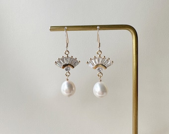 14K Gold Filled Pearl Drop Earrings, Bridal Wedding Jewelry
