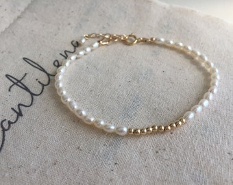 Tiny Freshwater Pearl Bracelet, 14k Gold Filled Beads