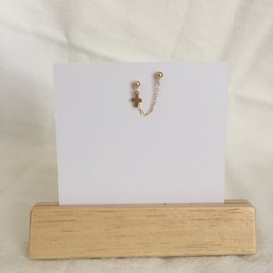 14K Gold Filled Double Piercing /  Mini Cross Stud Earrings / Dainty Chain Stud Earrings / Single Earring