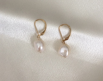 14K Gold Filled Baroque Pearl Lever Back Earrings