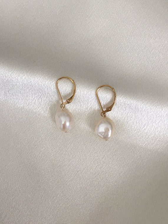 14K Gold Filled Baroque Pearl Lever Back Earrings