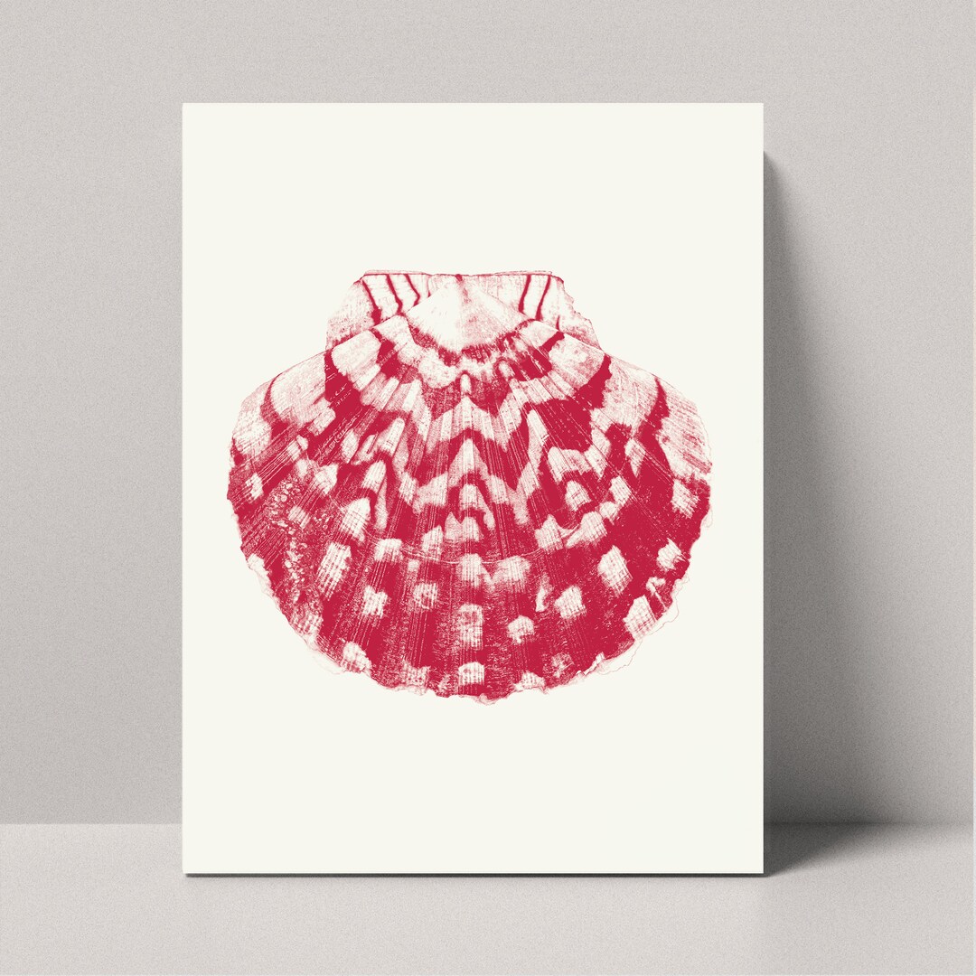 Scallop Shell Poster SCALLOP SHELL Poster, 12x16 Inch, Red CERISE Color, Dot Drawing ...