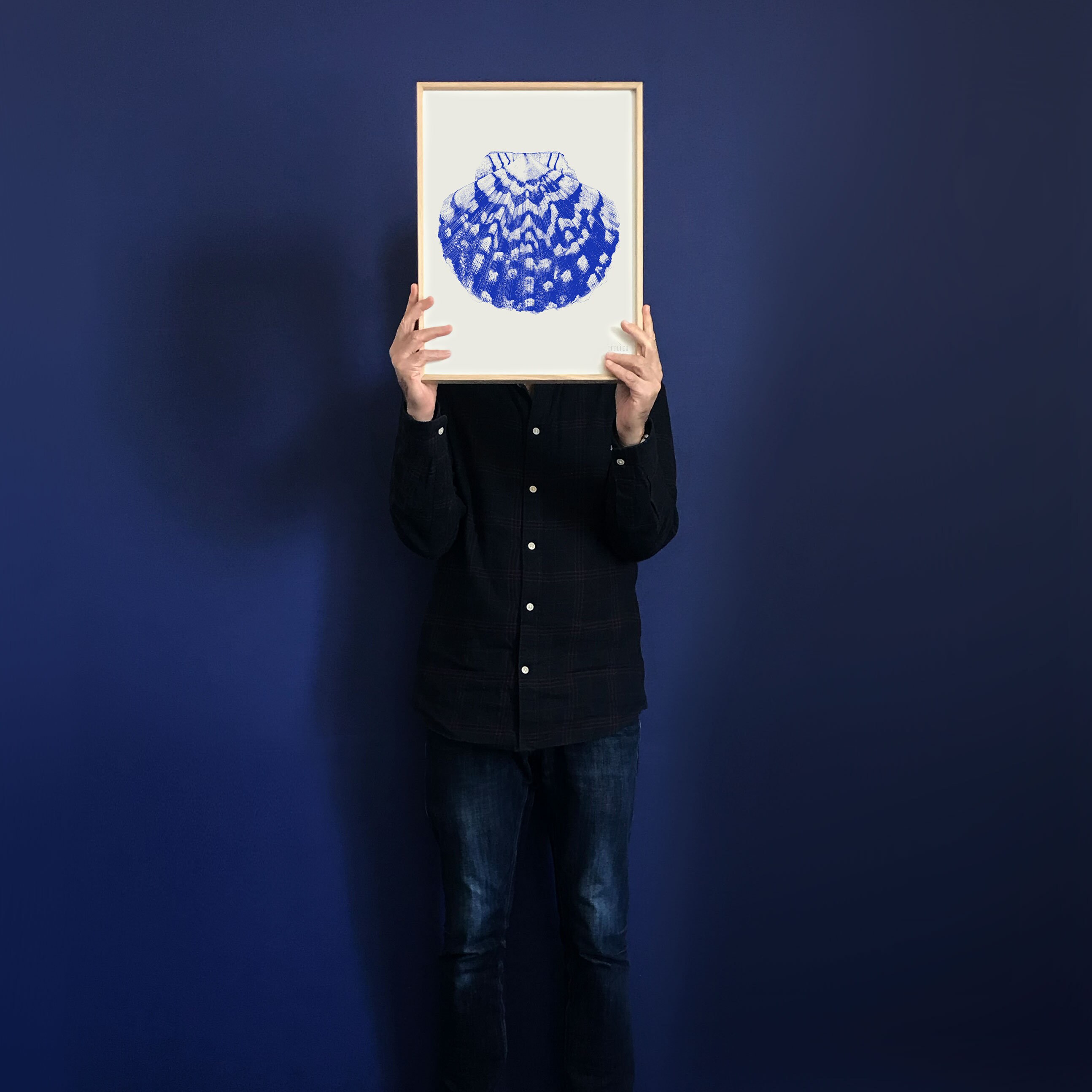 Scallop Shell Poster Poster of SCALLOP SHELL, 12x16 Inch, Blue KLEIN Color, Dot Drawing ...