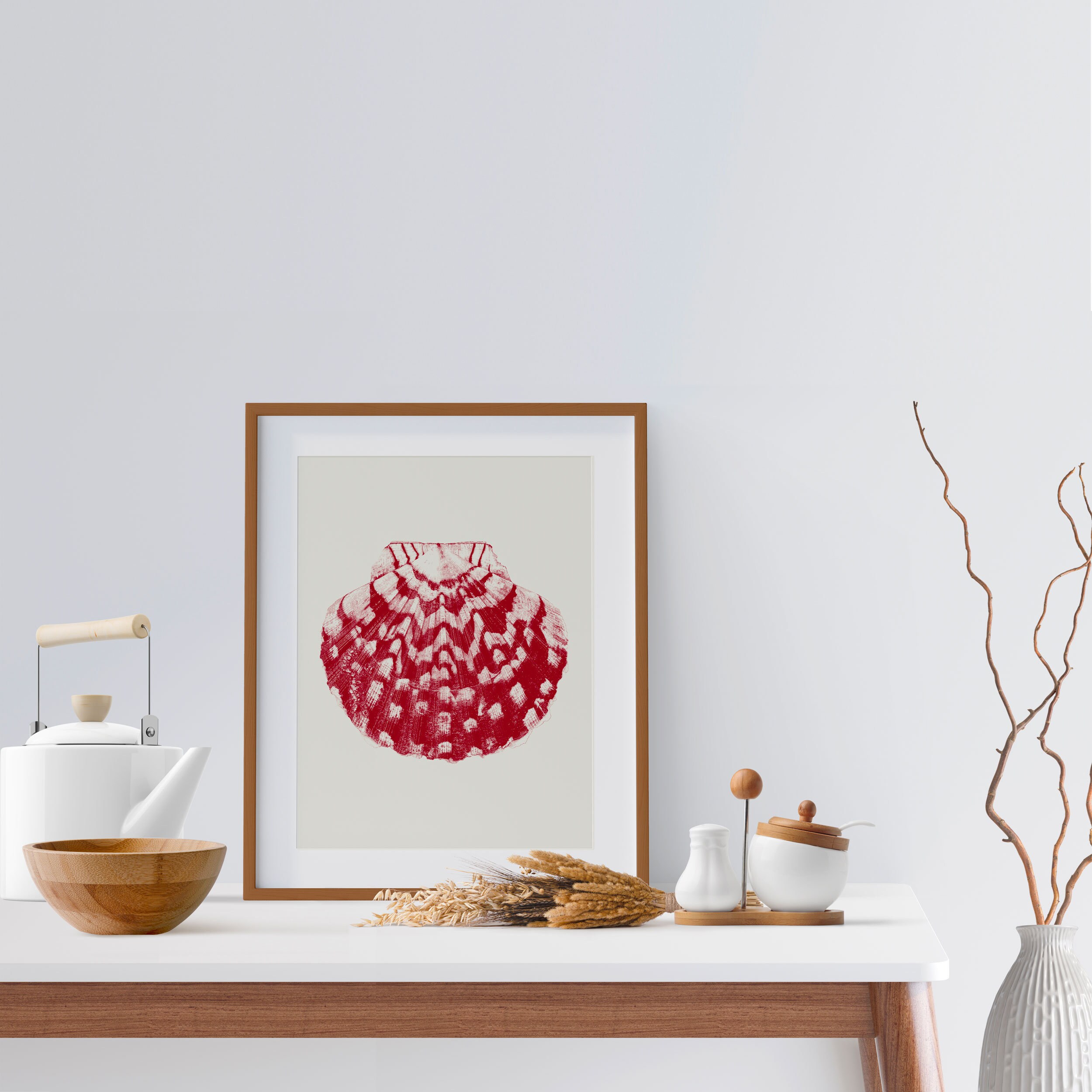 Scallop Shell Poster SCALLOP SHELL Poster, 12x16 Inch, Red CERISE Color, Dot Drawing ...