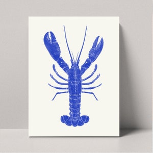 Breton LOBSTER poster, Blue KLEIN color, 12x16 inch, dot drawing illustration, original printing inspired by 19th century anatomical boards