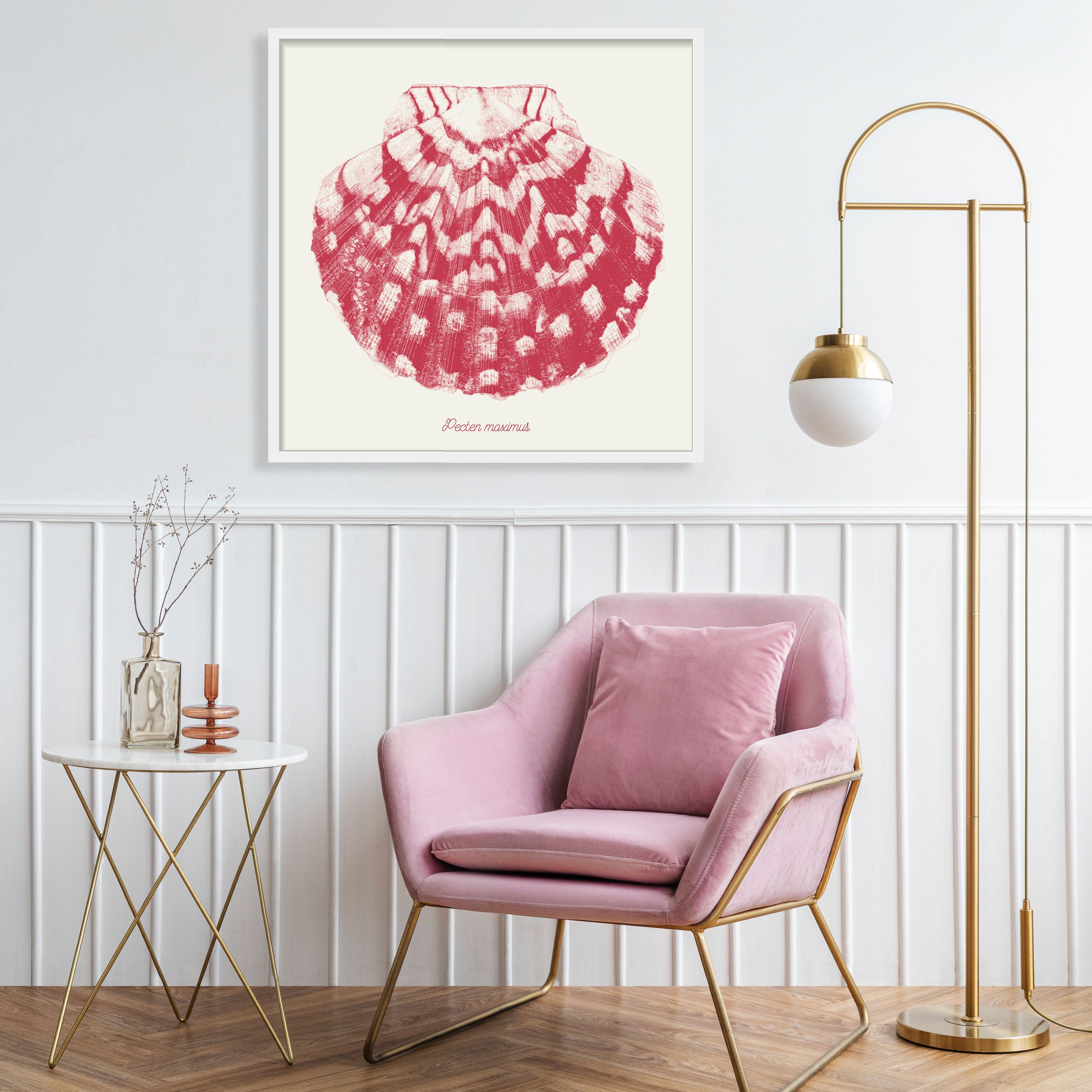 Scallop Shell Poster Large Poster of SCALLOP Shell,red CERISE Color,27x27 Inch,dot Drawing ...