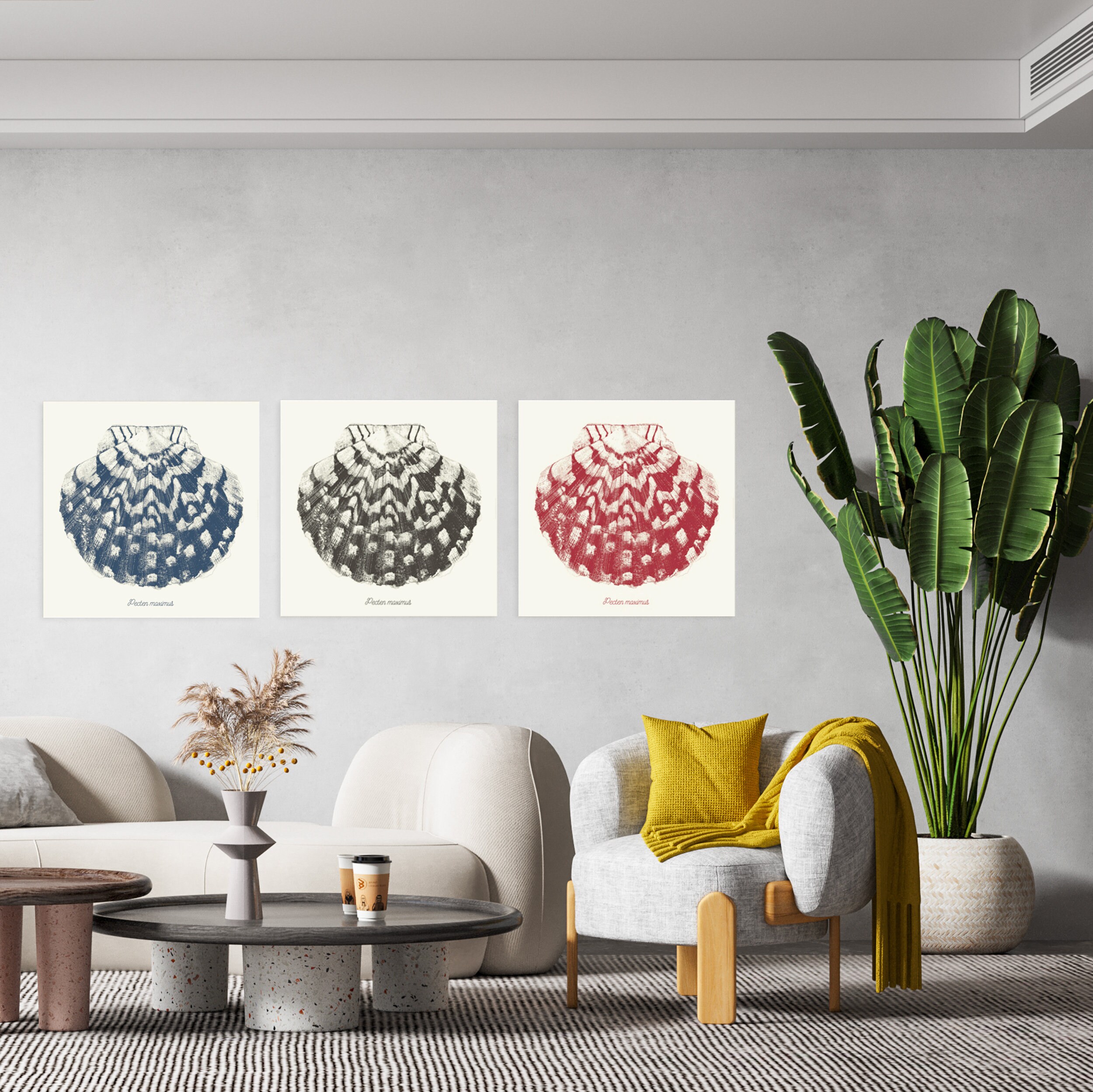 Scallop Shell Poster Large Poster of SCALLOP Shell,27x27 Inch,blue ANTIC Color,dot Drawing ...