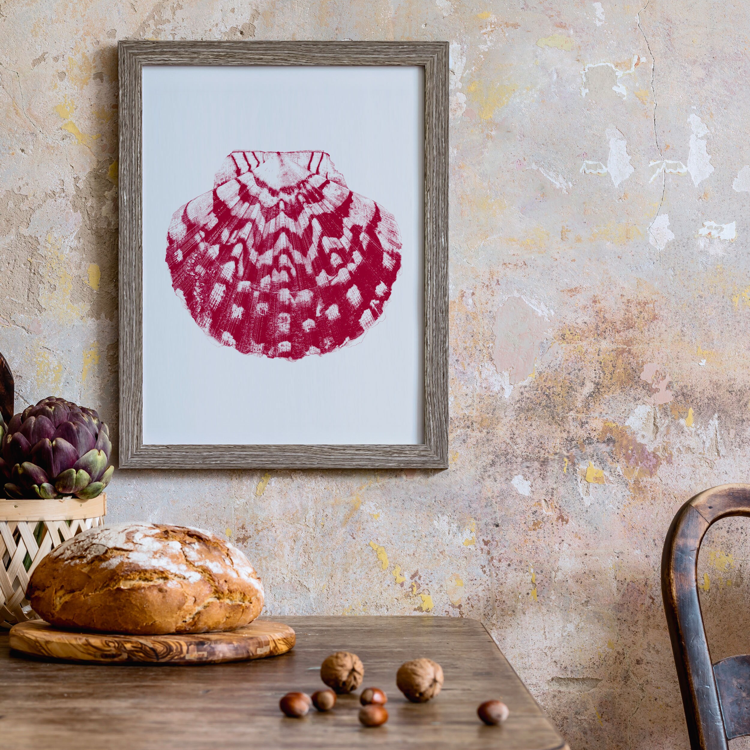 Scallop Shell Poster SCALLOP SHELL Poster, 12x16 Inch, Red CERISE Color, Dot Drawing ...