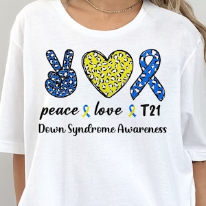 Down Syndrome Awareness png svg, Peace Love T21 png, Blue Yellow Ribbon, World Down Syndrome Day Svg Cricut Sublimation
