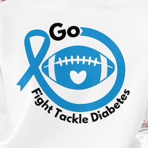 Diabetes Awareness Football Svg Png, Go Fight Tackle Diabetes Svg, Blue Ribbon Svg, Type 1 Diabetes T1D Awareness Svg Cricut