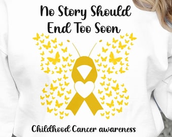 Childhood Cancer Awareness Svg Png, No Story Should End Too Soon Svg, Pediatric Cancer Awareness Svg, Gold Ribbon Svg Cricut Sublimation