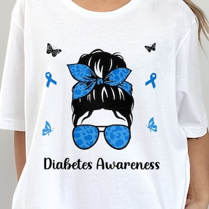 Diabetes Awareness Svg Png, Messy Bun Diabetes Awarenes Svg, Blue Ribbon Svg, Type 1 Diabetes T1D Awareness Svg Cricut