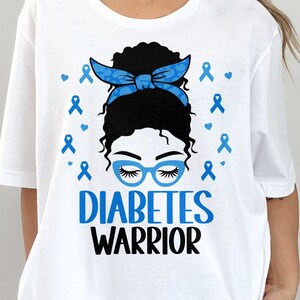 Diabetes Awareness Svg Png, Diabetes Warrior Messy Bun Svg, Blue Ribbon Svg, Type 1 Diabetes T1D Awareness Svg Cricut