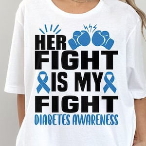 Diabetes Awareness Svg Png, HER Fight is My Fight Svg, Blue Ribbon Svg, Type 1 Diabetes T1D Awareness Svg Cricut