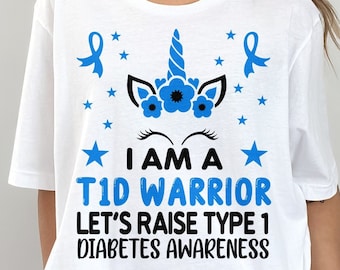 Conciencia de la diabetes Svg Png, Soy un guerrero T1d Levantemos la diabetes tipo 1 Svg, Cinta Azul Svg, Diabetes tipo 1 Conciencia T1D Svg Cricut