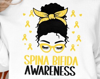 Spina Bifida Awareness Svg Png, Spina Bifida Awareness Messy Bun Svg, Yellow Ribbon Svg Cricut Sublimation Design