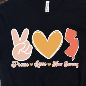 Frieden Liebe New Jersey Bundesstaat SVG, Png, New Jersey Karte SVG, Retro New Jersey Blume SVG Cricut geschnitten Datei Silhouette Sublimation Design