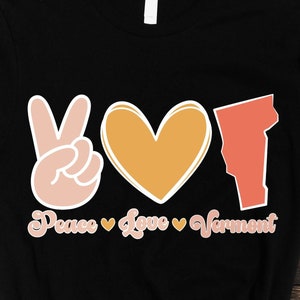 Frieden Liebe Vermont Zustand SVG, Png, Karte Vermont SVG, Retro Vermont Blume SVG Cricut geschnitten Datei Silhouette Sublimation Design