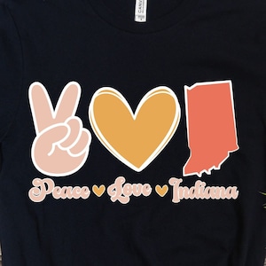 Frieden Liebe Indiana Bundesstaat SVG , Indiana Karte svg, Retro Indiana Blume svg Cricut geschnitten Datei Silhouette Sublimation Design