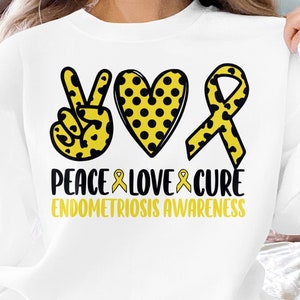 Endometriosis Awareness Svg Png, Peace Love Cure Endometriosis Svg, Yellow Ribbon Svg Cricut Sublimation Design