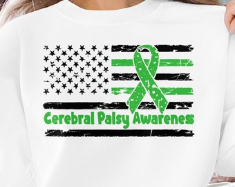 Cerebral Palsy Awareness Svg Png, Flag Cerebral Palsy Awareness Svg, Green Ribbon Svg Cricut Cut File Sublimation Designs